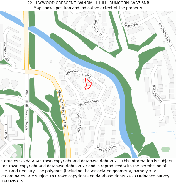 22, HAYWOOD CRESCENT, WINDMILL HILL, RUNCORN, WA7 6NB: Location map and indicative extent of plot