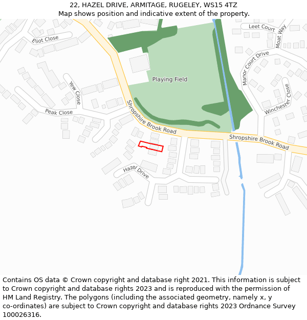 22, HAZEL DRIVE, ARMITAGE, RUGELEY, WS15 4TZ: Location map and indicative extent of plot