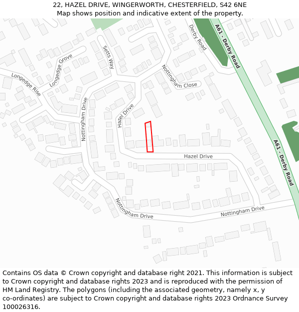 22, HAZEL DRIVE, WINGERWORTH, CHESTERFIELD, S42 6NE: Location map and indicative extent of plot