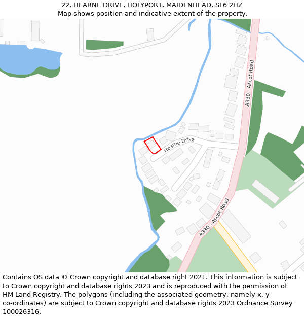 22, HEARNE DRIVE, HOLYPORT, MAIDENHEAD, SL6 2HZ: Location map and indicative extent of plot