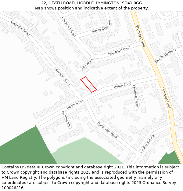 22, HEATH ROAD, HORDLE, LYMINGTON, SO41 0GG: Location map and indicative extent of plot