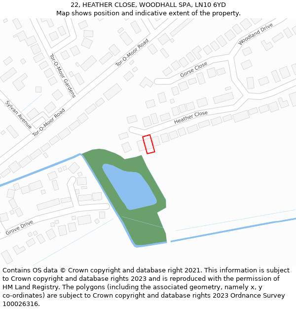 22, HEATHER CLOSE, WOODHALL SPA, LN10 6YD: Location map and indicative extent of plot