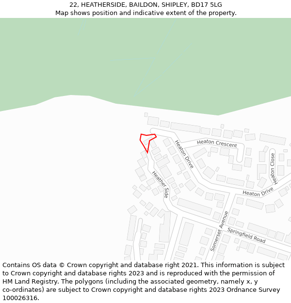 22, HEATHERSIDE, BAILDON, SHIPLEY, BD17 5LG: Location map and indicative extent of plot