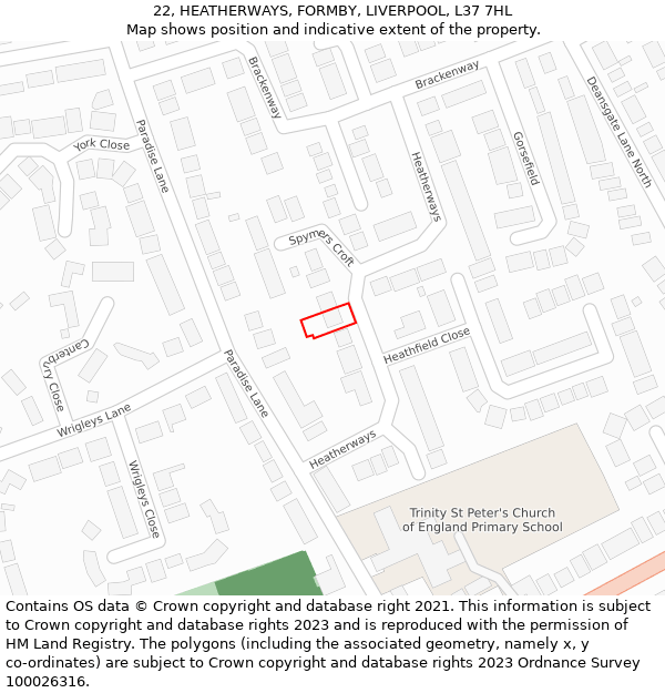 22, HEATHERWAYS, FORMBY, LIVERPOOL, L37 7HL: Location map and indicative extent of plot