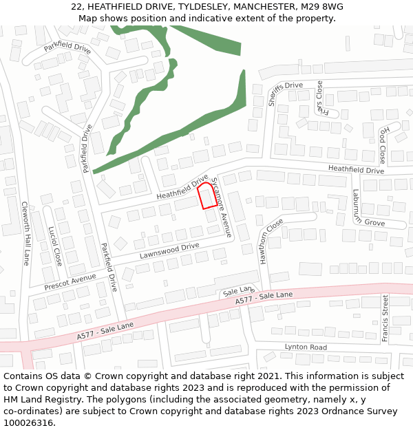 22, HEATHFIELD DRIVE, TYLDESLEY, MANCHESTER, M29 8WG: Location map and indicative extent of plot