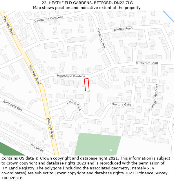 22, HEATHFIELD GARDENS, RETFORD, DN22 7LG: Location map and indicative extent of plot