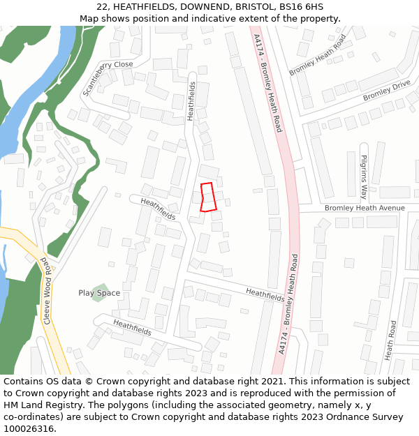 22, HEATHFIELDS, DOWNEND, BRISTOL, BS16 6HS: Location map and indicative extent of plot