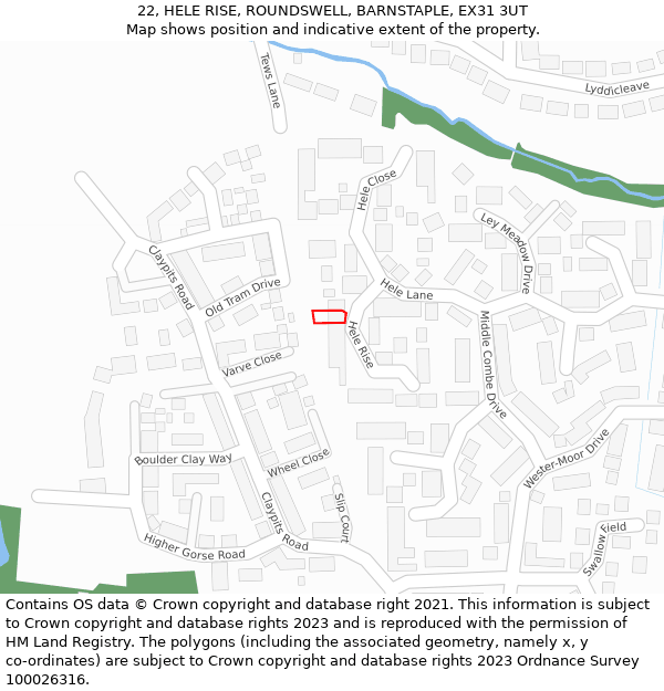 22, HELE RISE, ROUNDSWELL, BARNSTAPLE, EX31 3UT: Location map and indicative extent of plot