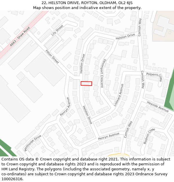 22, HELSTON DRIVE, ROYTON, OLDHAM, OL2 6JS: Location map and indicative extent of plot