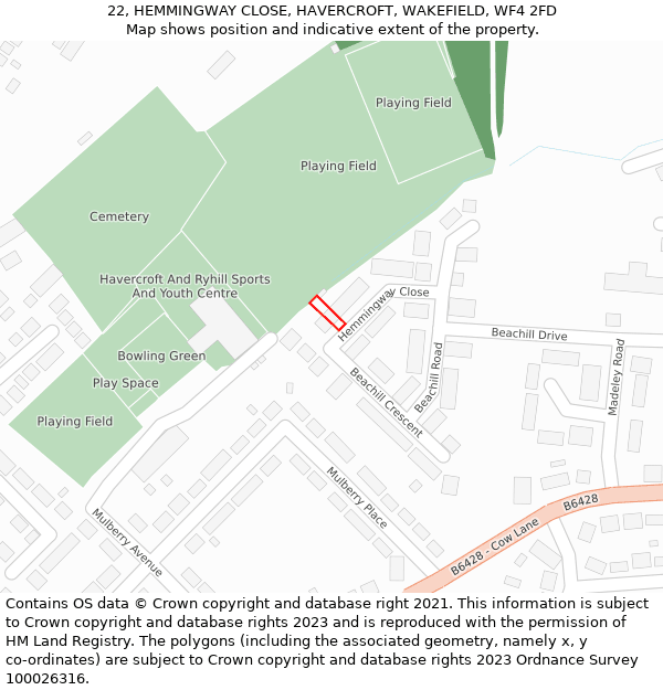 22, HEMMINGWAY CLOSE, HAVERCROFT, WAKEFIELD, WF4 2FD: Location map and indicative extent of plot