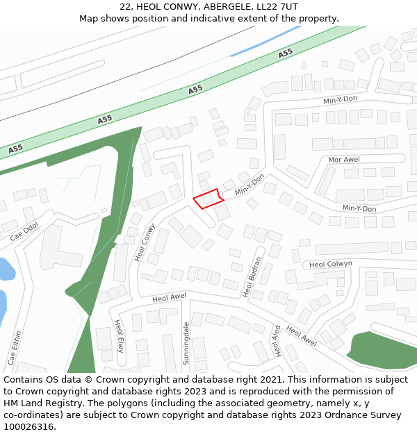 22, HEOL CONWY, ABERGELE, LL22 7UT: Location map and indicative extent of plot