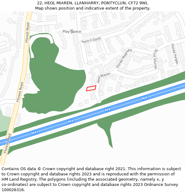22, HEOL MIAREN, LLANHARRY, PONTYCLUN, CF72 9WL: Location map and indicative extent of plot