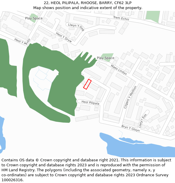 22, HEOL PILIPALA, RHOOSE, BARRY, CF62 3LP: Location map and indicative extent of plot