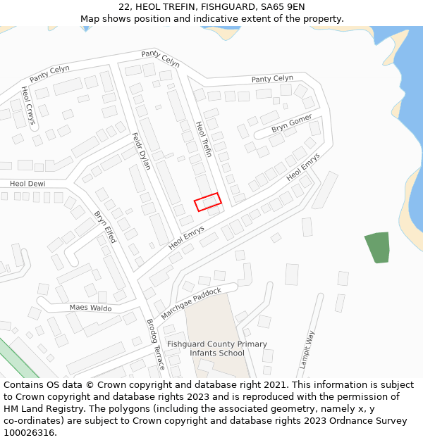 22, HEOL TREFIN, FISHGUARD, SA65 9EN: Location map and indicative extent of plot