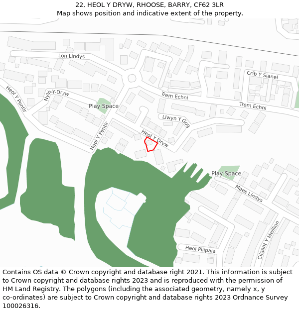 22, HEOL Y DRYW, RHOOSE, BARRY, CF62 3LR: Location map and indicative extent of plot