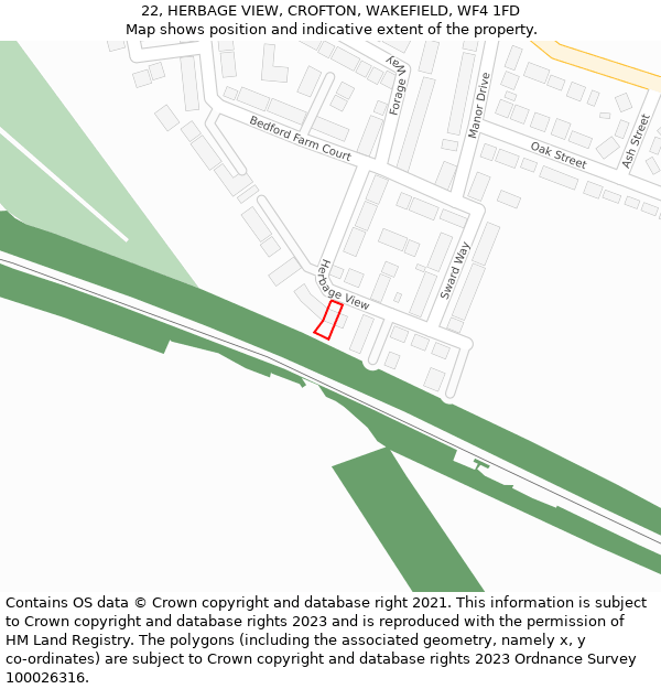 22, HERBAGE VIEW, CROFTON, WAKEFIELD, WF4 1FD: Location map and indicative extent of plot