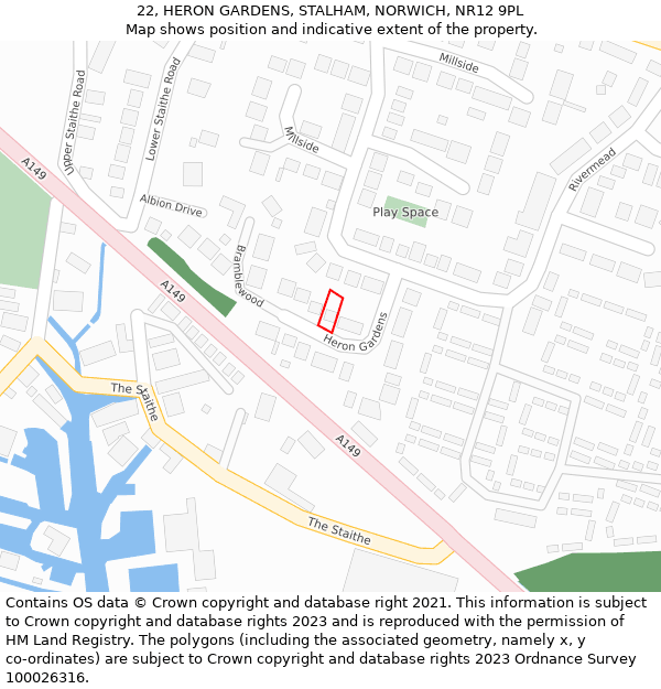 22, HERON GARDENS, STALHAM, NORWICH, NR12 9PL: Location map and indicative extent of plot