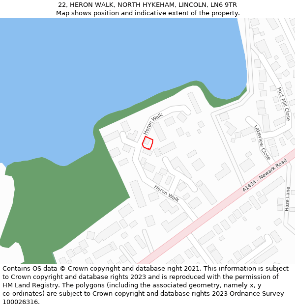 22, HERON WALK, NORTH HYKEHAM, LINCOLN, LN6 9TR: Location map and indicative extent of plot