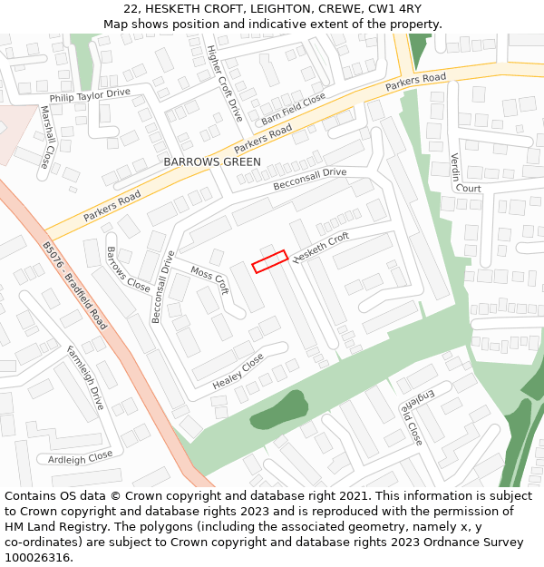 22, HESKETH CROFT, LEIGHTON, CREWE, CW1 4RY: Location map and indicative extent of plot