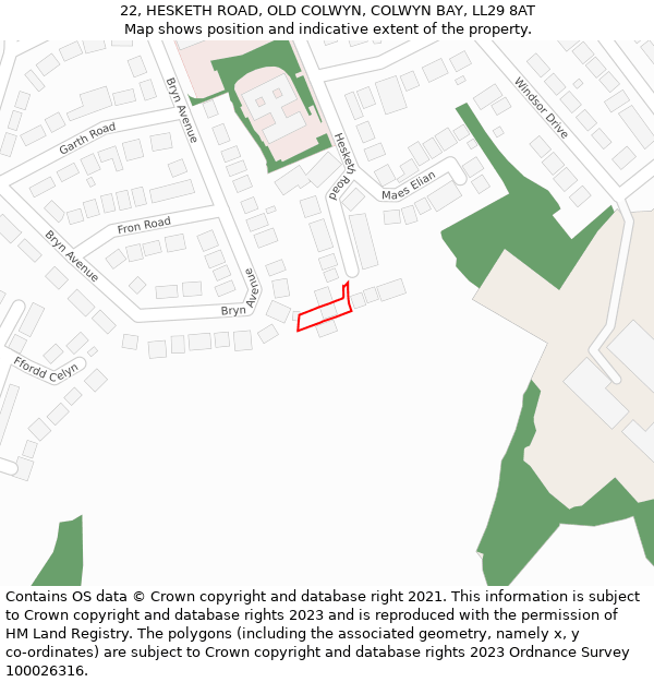 22, HESKETH ROAD, OLD COLWYN, COLWYN BAY, LL29 8AT: Location map and indicative extent of plot