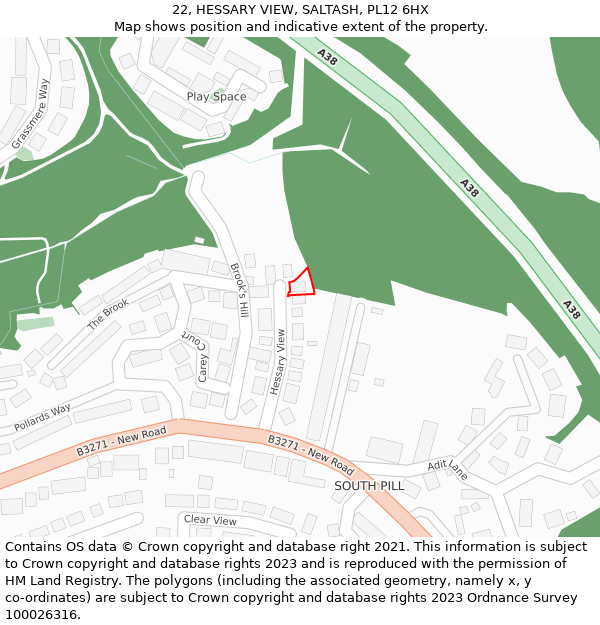 22, HESSARY VIEW, SALTASH, PL12 6HX: Location map and indicative extent of plot