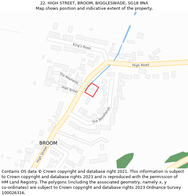 22, HIGH STREET, BROOM, BIGGLESWADE, SG18 9NA: Location map and indicative extent of plot