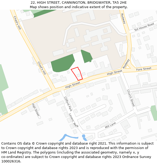 22, HIGH STREET, CANNINGTON, BRIDGWATER, TA5 2HE: Location map and indicative extent of plot