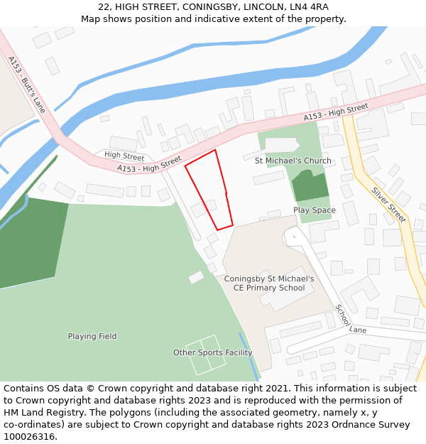 22, HIGH STREET, CONINGSBY, LINCOLN, LN4 4RA: Location map and indicative extent of plot