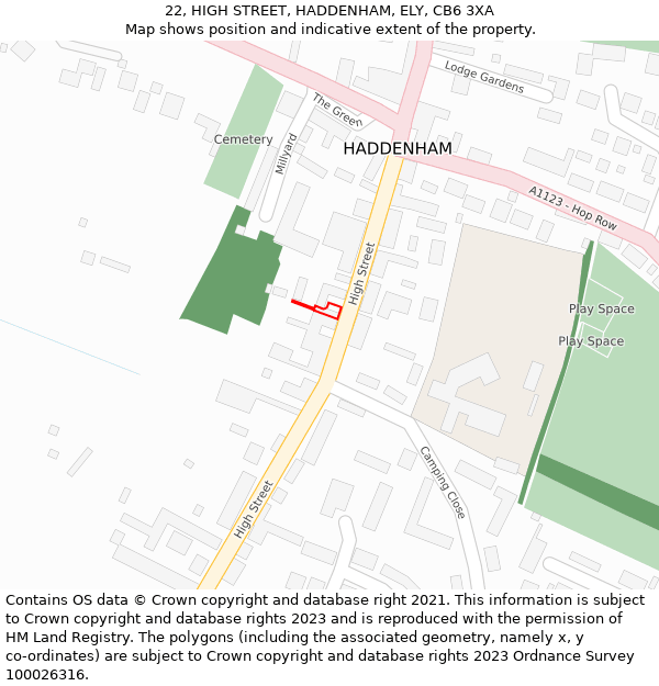 22, HIGH STREET, HADDENHAM, ELY, CB6 3XA: Location map and indicative extent of plot