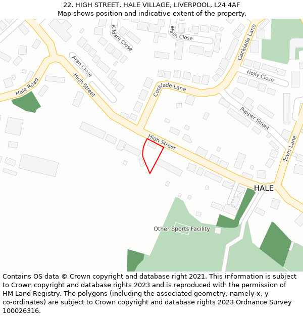 22, HIGH STREET, HALE VILLAGE, LIVERPOOL, L24 4AF: Location map and indicative extent of plot