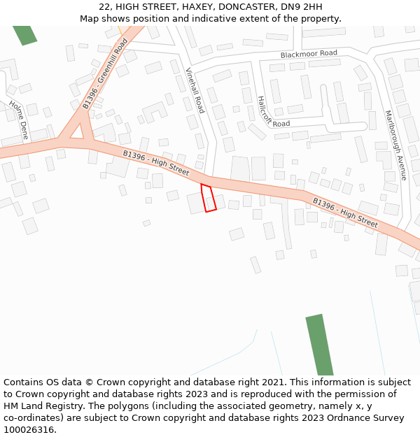 22, HIGH STREET, HAXEY, DONCASTER, DN9 2HH: Location map and indicative extent of plot