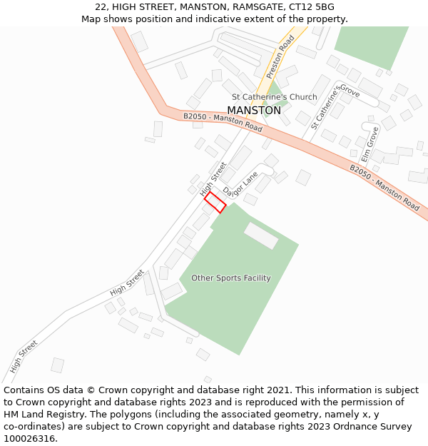 22, HIGH STREET, MANSTON, RAMSGATE, CT12 5BG: Location map and indicative extent of plot