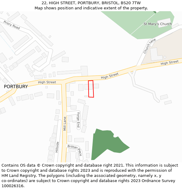 22, HIGH STREET, PORTBURY, BRISTOL, BS20 7TW: Location map and indicative extent of plot