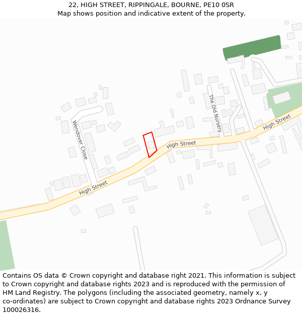 22, HIGH STREET, RIPPINGALE, BOURNE, PE10 0SR: Location map and indicative extent of plot