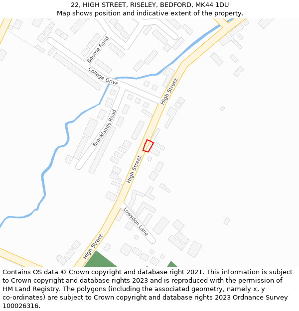 22, HIGH STREET, RISELEY, BEDFORD, MK44 1DU: Location map and indicative extent of plot