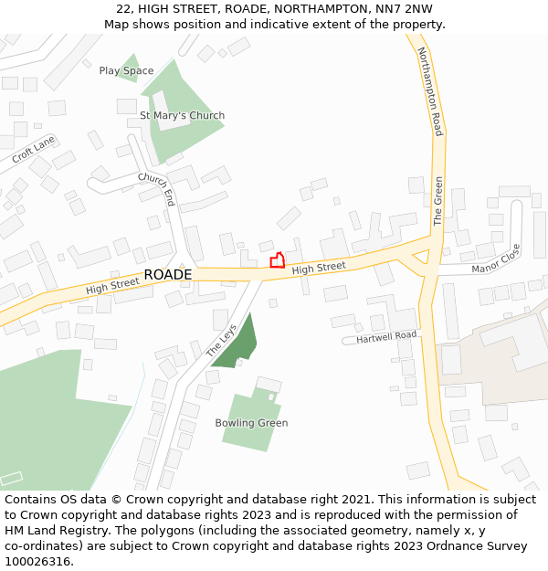 22, HIGH STREET, ROADE, NORTHAMPTON, NN7 2NW: Location map and indicative extent of plot