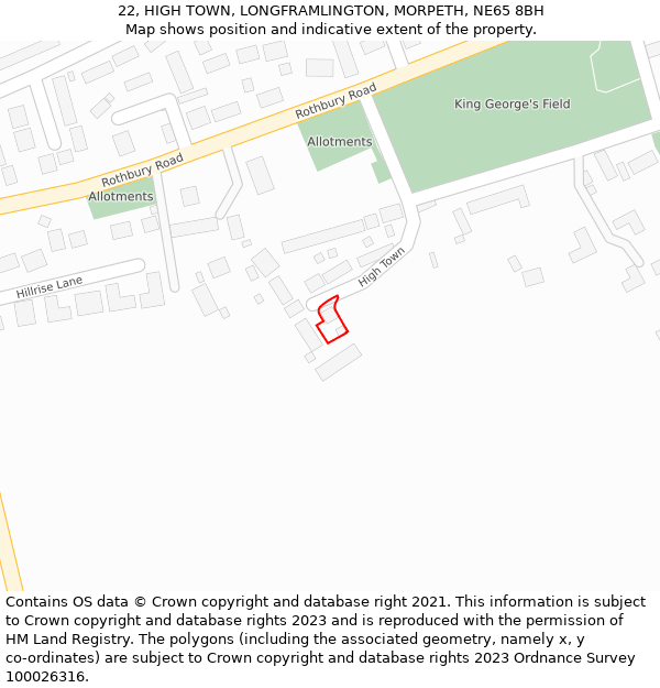 22, HIGH TOWN, LONGFRAMLINGTON, MORPETH, NE65 8BH: Location map and indicative extent of plot