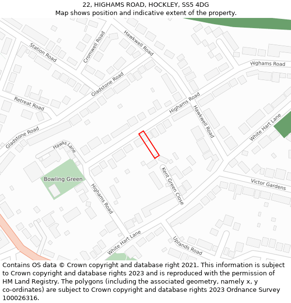 22, HIGHAMS ROAD, HOCKLEY, SS5 4DG: Location map and indicative extent of plot