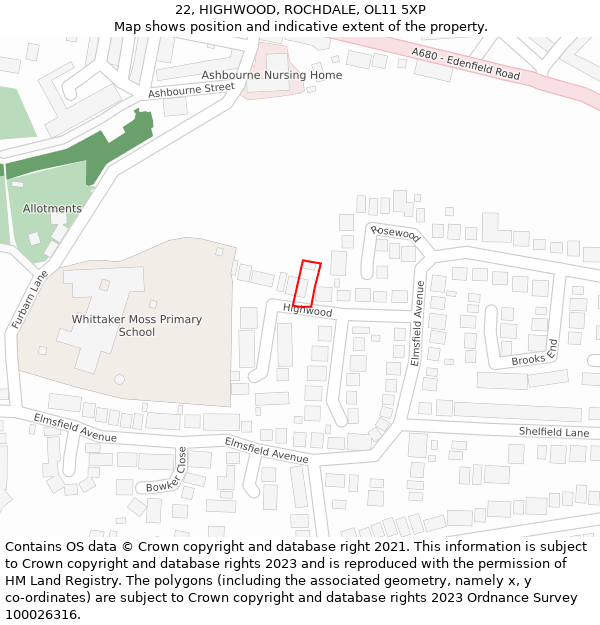 22, HIGHWOOD, ROCHDALE, OL11 5XP: Location map and indicative extent of plot