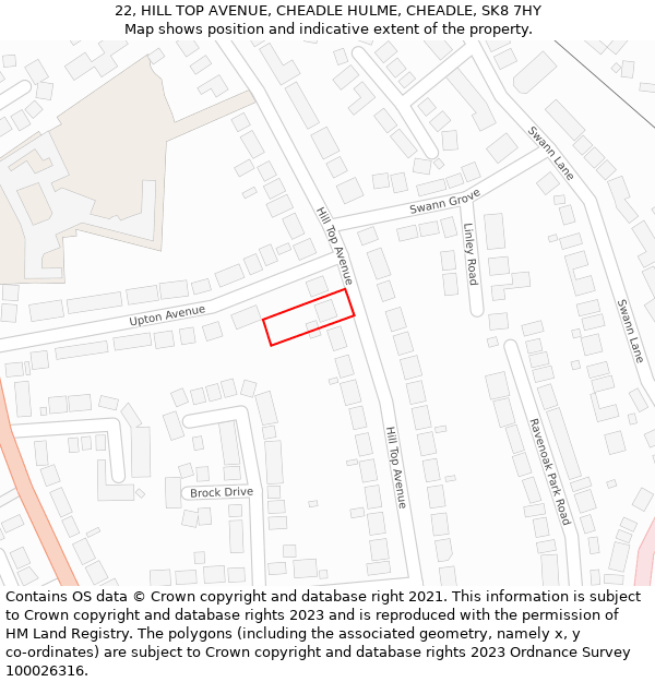 22, HILL TOP AVENUE, CHEADLE HULME, CHEADLE, SK8 7HY: Location map and indicative extent of plot