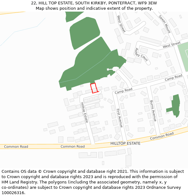 22, HILL TOP ESTATE, SOUTH KIRKBY, PONTEFRACT, WF9 3EW: Location map and indicative extent of plot