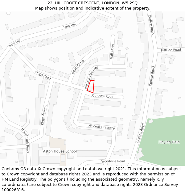 22, HILLCROFT CRESCENT, LONDON, W5 2SQ: Location map and indicative extent of plot