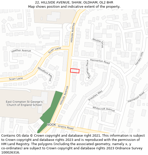 22, HILLSIDE AVENUE, SHAW, OLDHAM, OL2 8HR: Location map and indicative extent of plot
