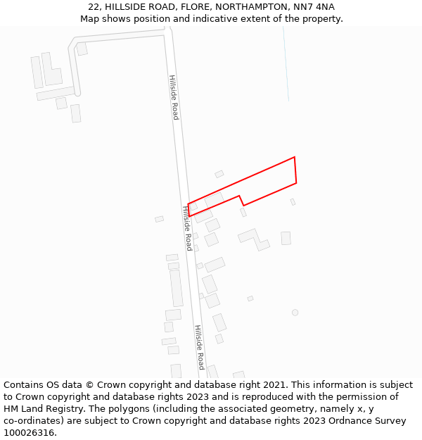 22, HILLSIDE ROAD, FLORE, NORTHAMPTON, NN7 4NA: Location map and indicative extent of plot