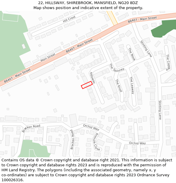 22, HILLSWAY, SHIREBROOK, MANSFIELD, NG20 8DZ: Location map and indicative extent of plot