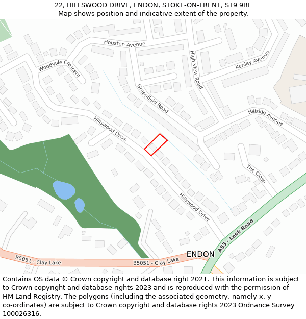 22, HILLSWOOD DRIVE, ENDON, STOKE-ON-TRENT, ST9 9BL: Location map and indicative extent of plot
