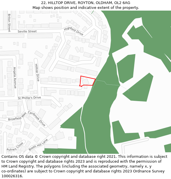 22, HILLTOP DRIVE, ROYTON, OLDHAM, OL2 6AG: Location map and indicative extent of plot