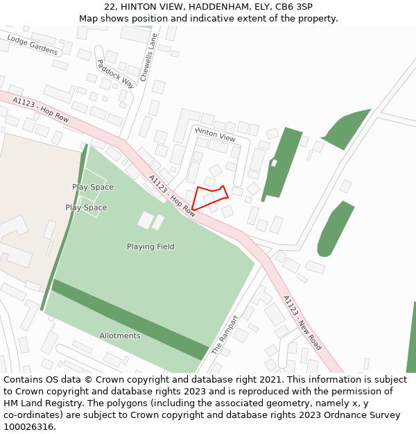 22, HINTON VIEW, HADDENHAM, ELY, CB6 3SP: Location map and indicative extent of plot