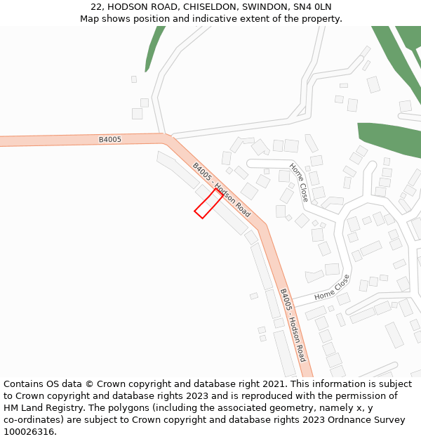 22, HODSON ROAD, CHISELDON, SWINDON, SN4 0LN: Location map and indicative extent of plot