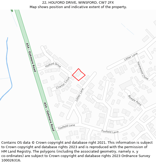 22, HOLFORD DRIVE, WINSFORD, CW7 2FX: Location map and indicative extent of plot